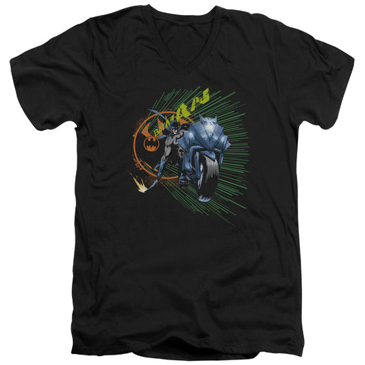 Batman Batcycle Mens Slim Fit V Neck T Shirt Black