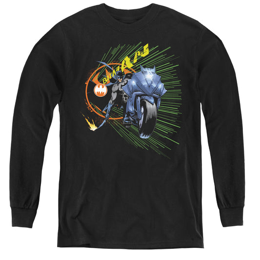Batman Batcycle Long Sleeve Kids Youth T Shirt Black