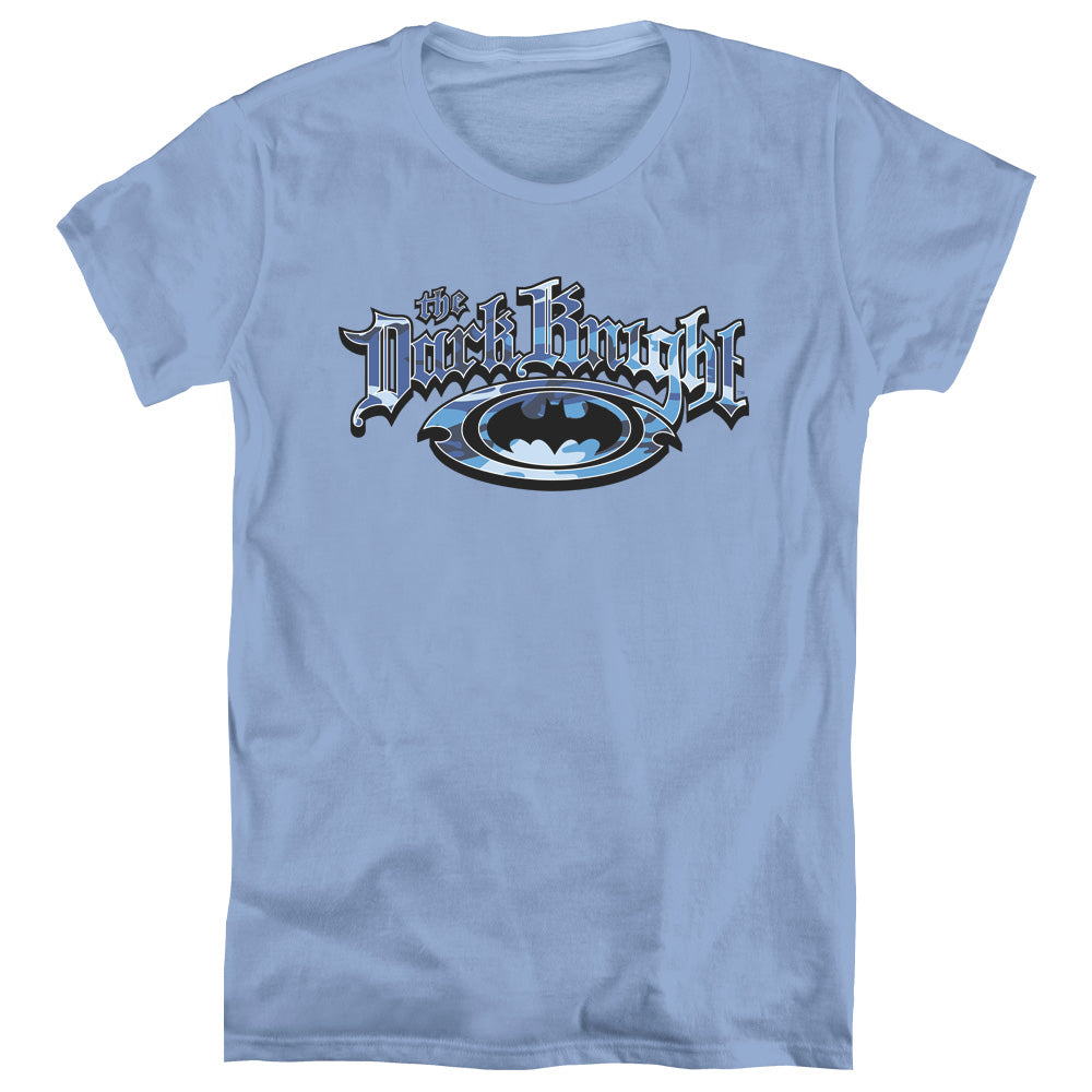 Batman Dark Knight Blue Camo Womens T Shirt Carolina Blue