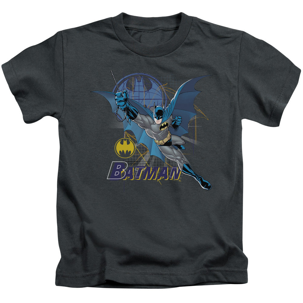 Batman Cape Outstretched Juvenile Kids Youth T Shirt Charcoal