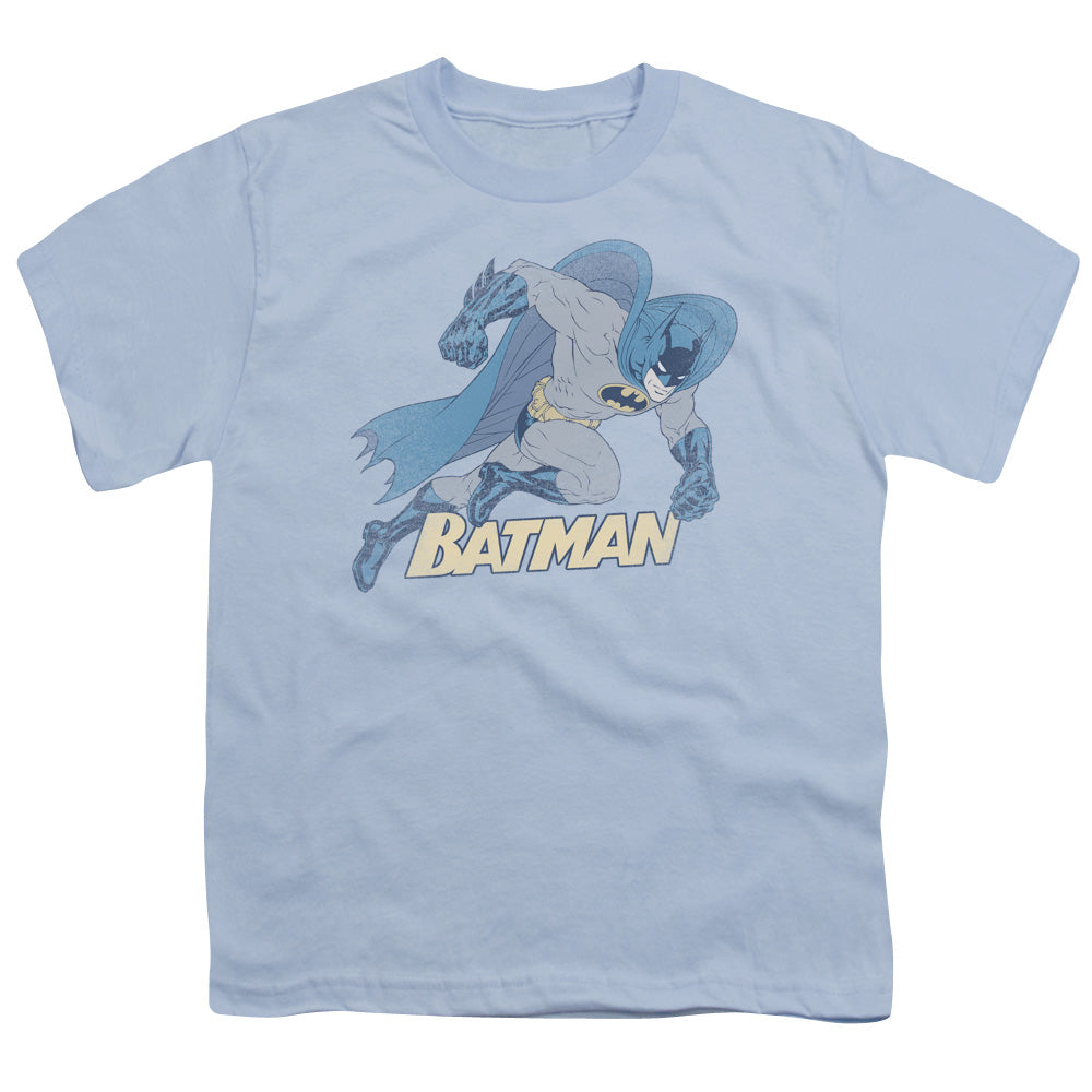 Batman Running Retro Kids Youth T Shirt Light Blue