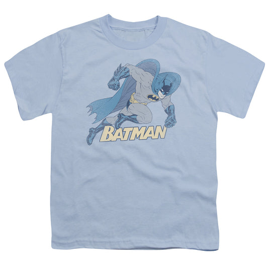 Batman Running Retro Kids Youth T Shirt Light Blue