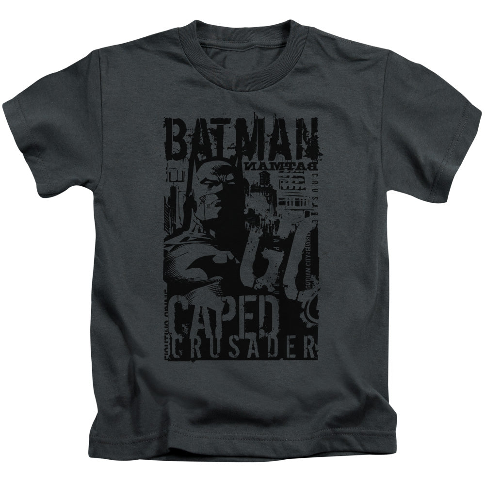Batman Caped Crusader Juvenile Kids Youth T Shirt Charcoal