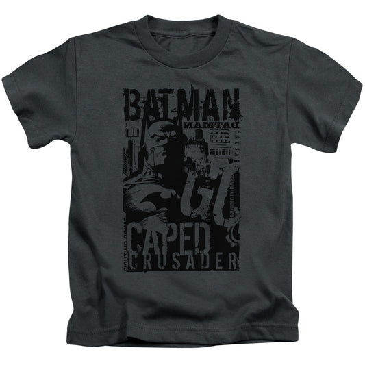 Batman Caped Crusader Juvenile Kids Youth T Shirt Charcoal