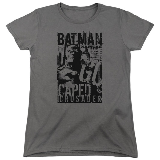 Batman Caped Crusader Womens T Shirt Charcoal