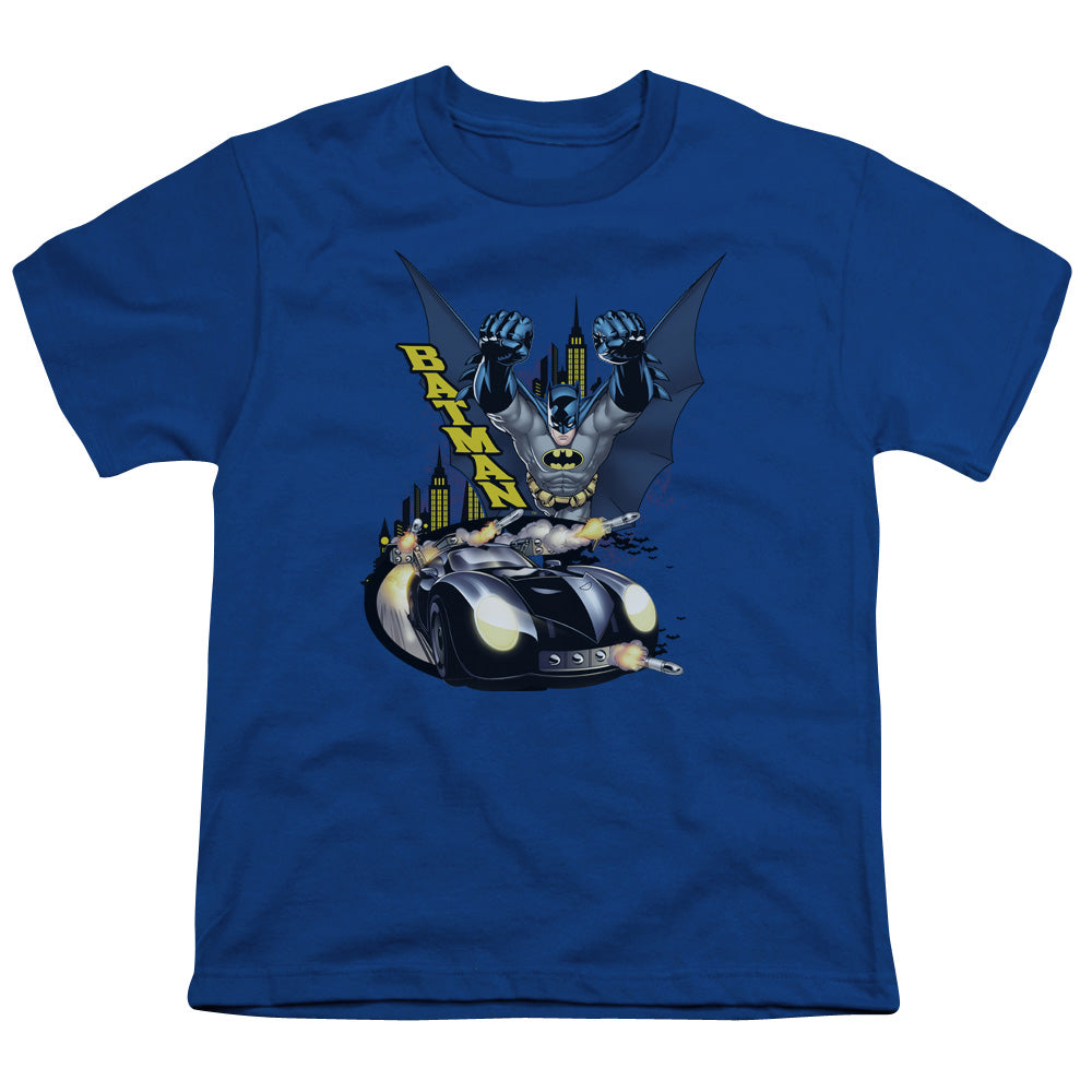 Batman By Air & By Land Kids Youth T Shirt Royal Blue