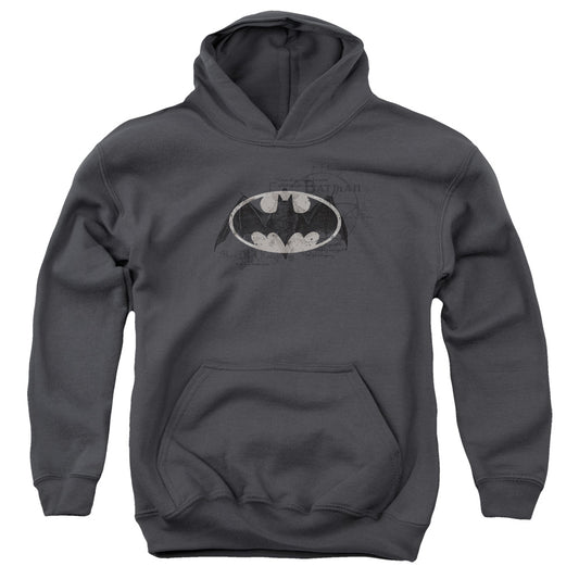 Batman Arcane Bat Logo Kids Youth Hoodie Charcoal