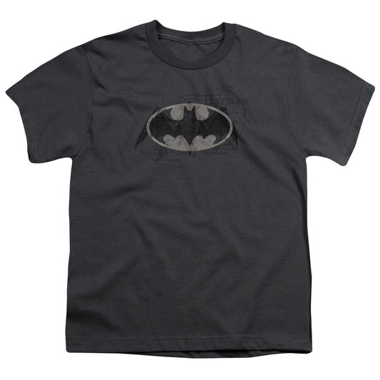 Batman Arcane Bat Logo Kids Youth T Shirt Charcoal