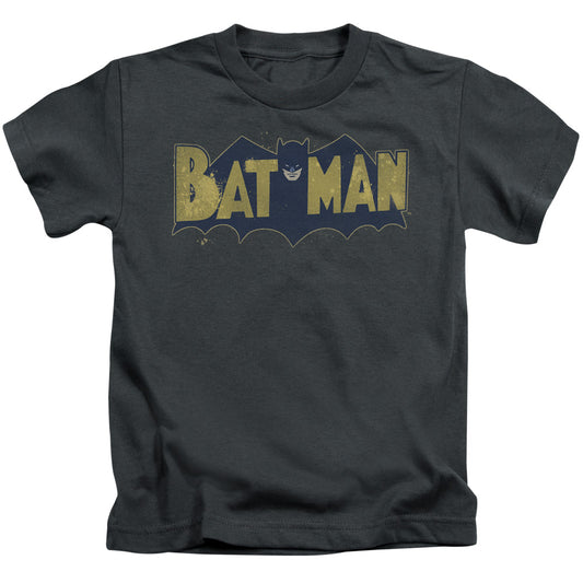 Batman Vintage Logo Splater Juvenile Kids Youth T Shirt Charcoal