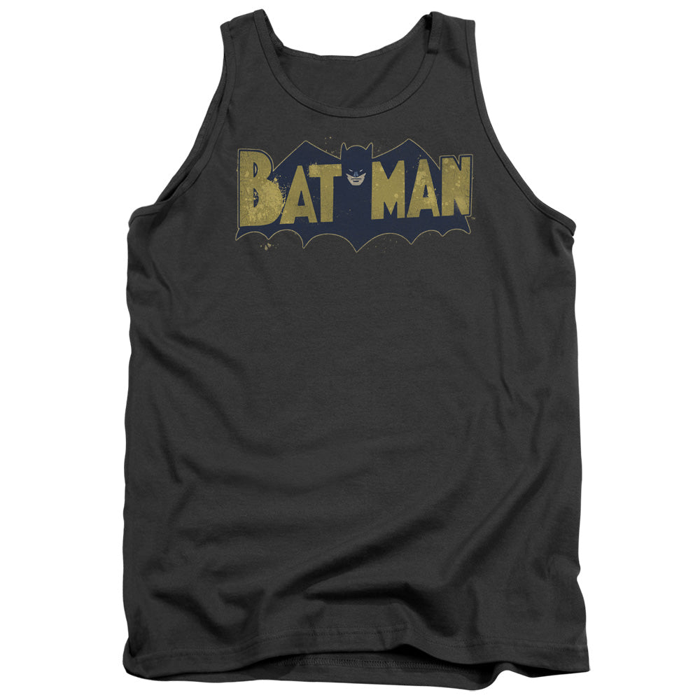 Batman Vintage Logo Splater Mens Tank Top Shirt Charcoal