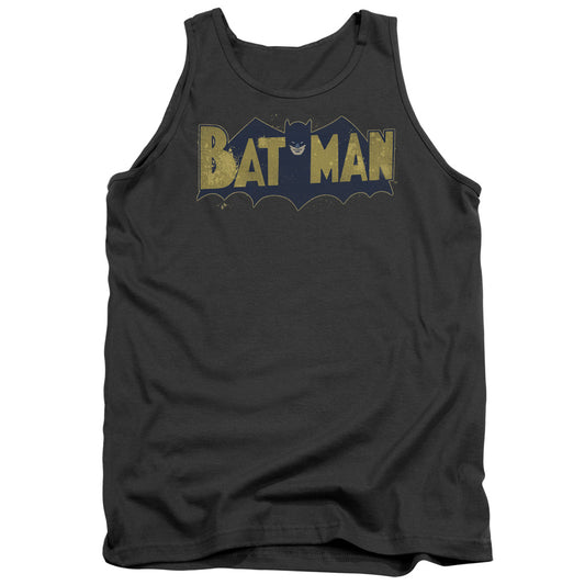 Batman Vintage Logo Splater Mens Tank Top Shirt Charcoal