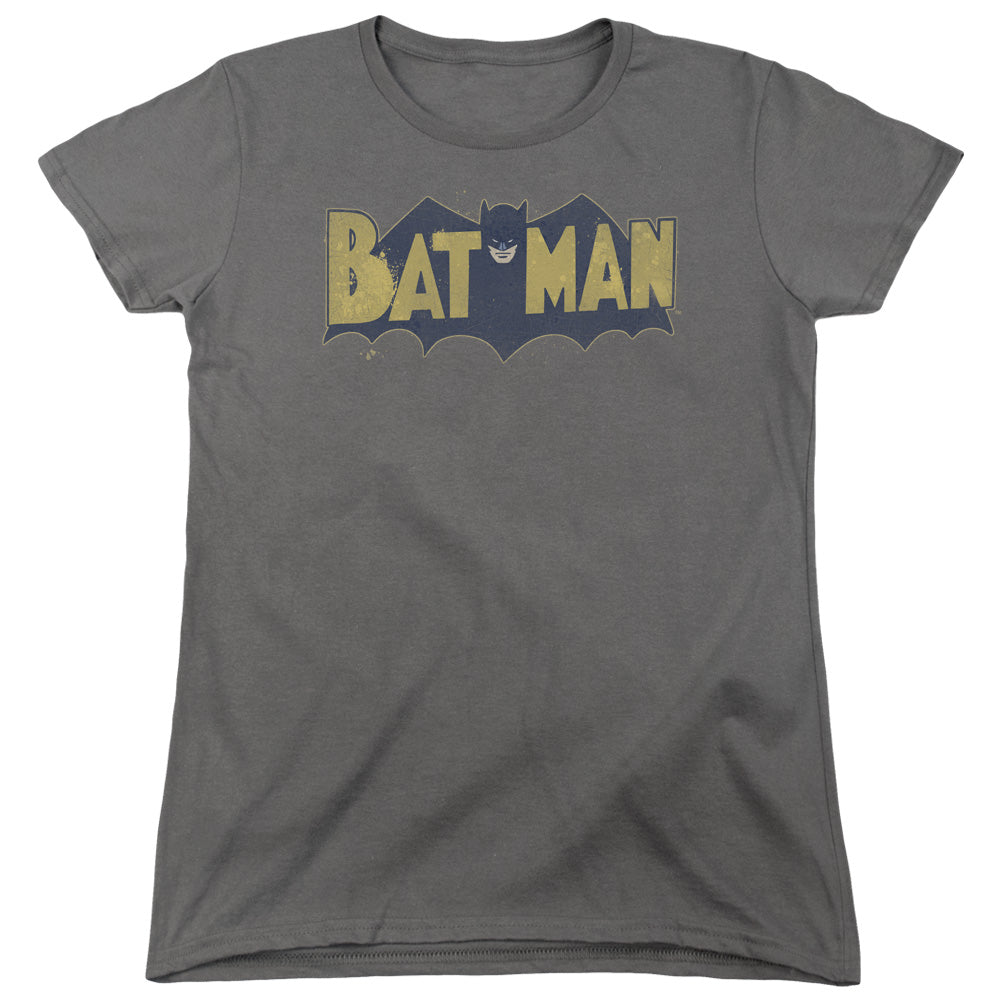 Batman Vintage Logo Splater Womens T Shirt Charcoal