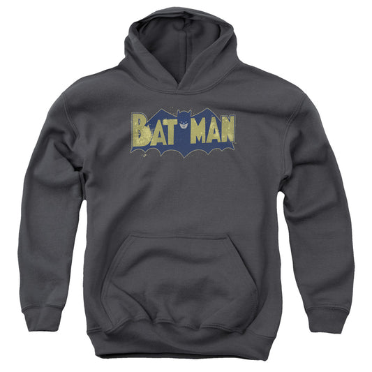 Batman Vintage Logo Splater Kids Youth Hoodie Charcoal