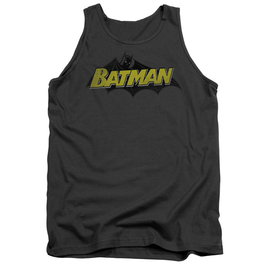 Batman Classic Comic Logo Mens Tank Top Shirt Charcoal