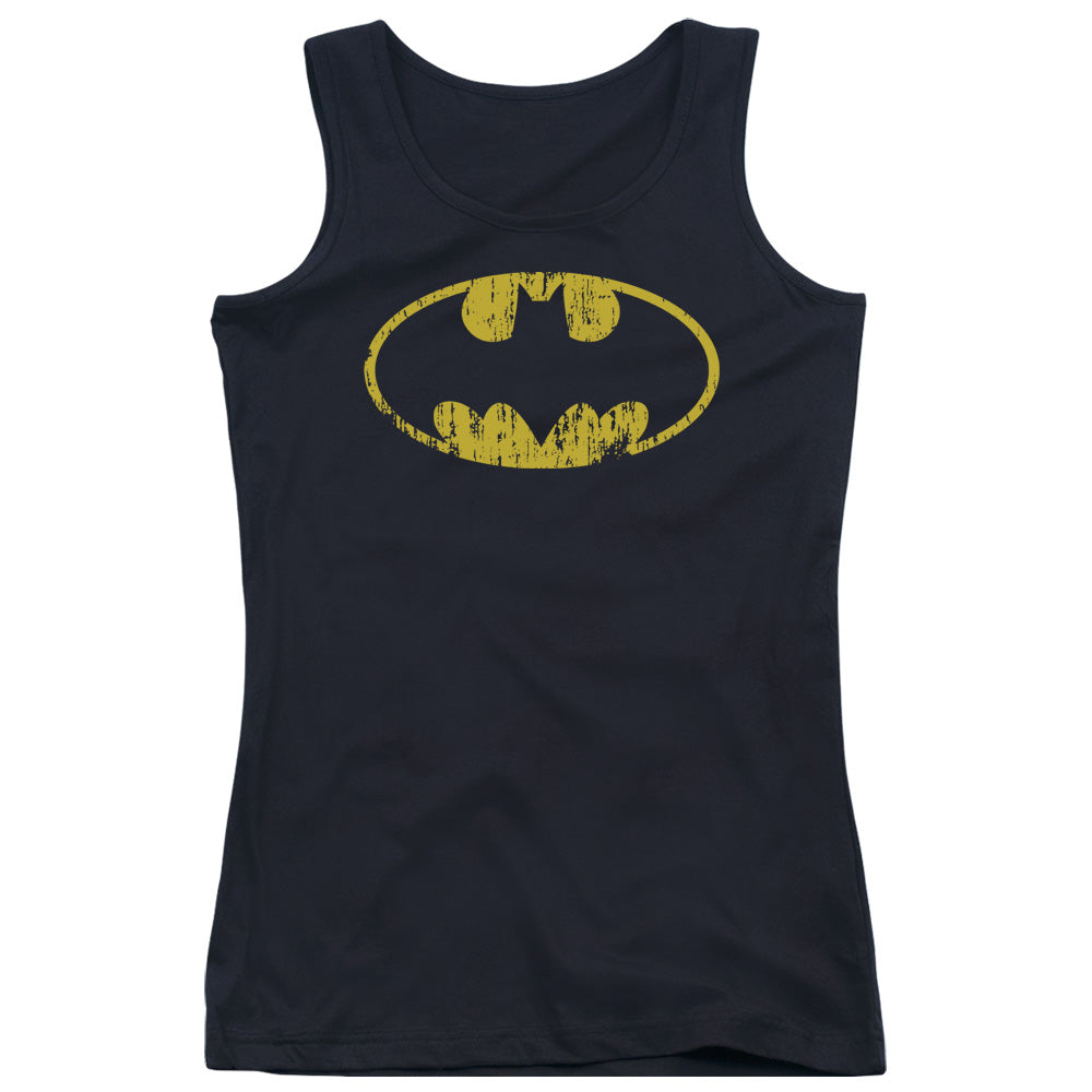 Batman Classic Logo Distressed Womens Tank Top Shirt Black