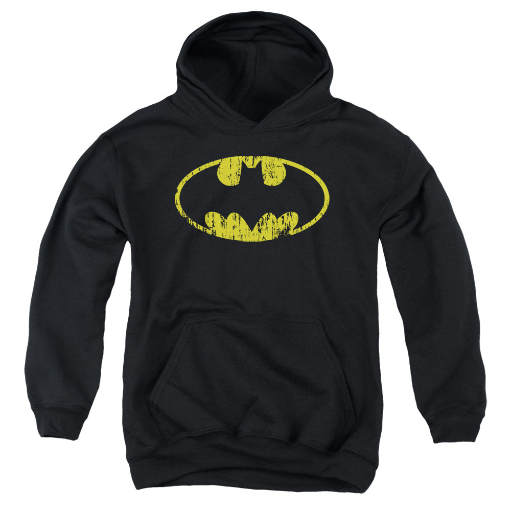 Batman Classic Logo Distressed Kids Youth Hoodie Black