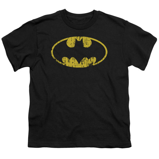 Batman Classic Logo Distressed Kids Youth T Shirt Black