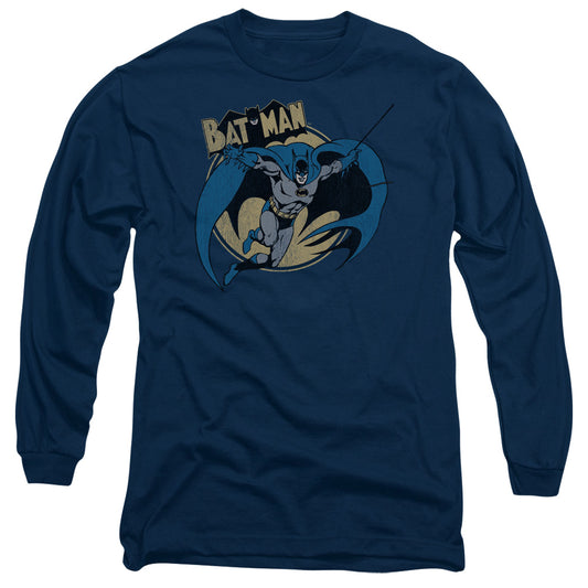 Batman Through The Night Mens Long Sleeve Shirt Navy Blue