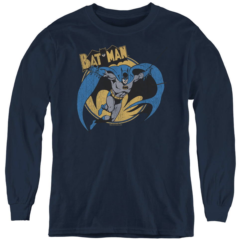 Batman Through The Night Long Sleeve Kids Youth T Shirt Navy Blue
