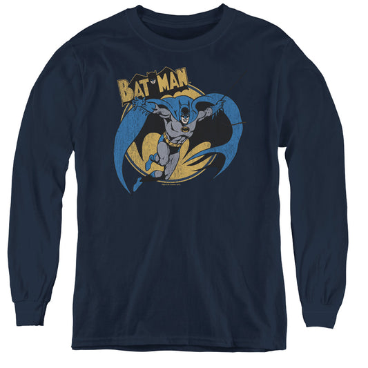Batman Through The Night Long Sleeve Kids Youth T Shirt Navy Blue