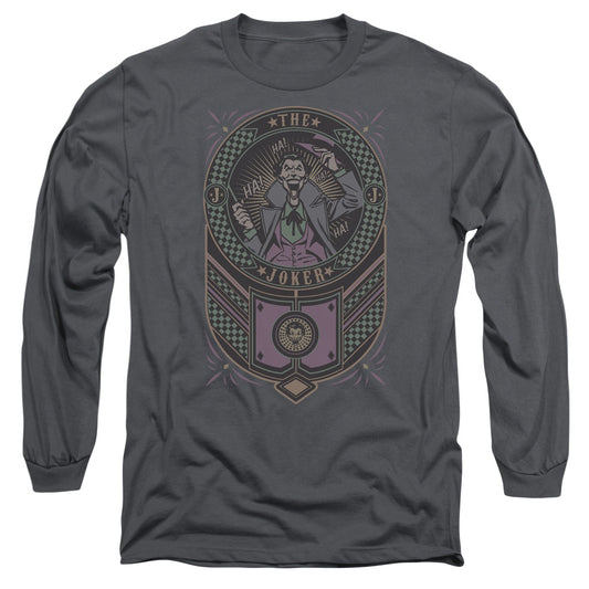 Batman Joker Checkered Sign Mens Long Sleeve Shirt Charcoal