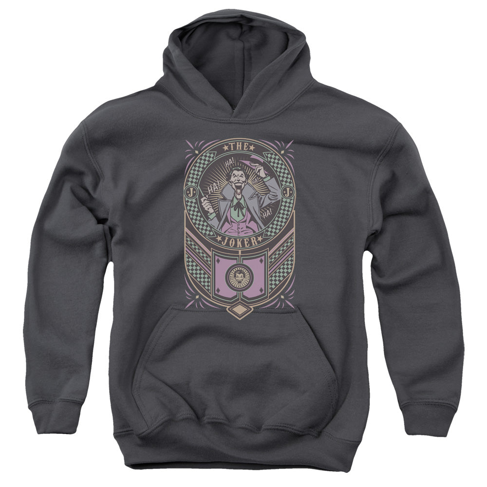Batman Joker Checkered Sign Kids Youth Hoodie Charcoal