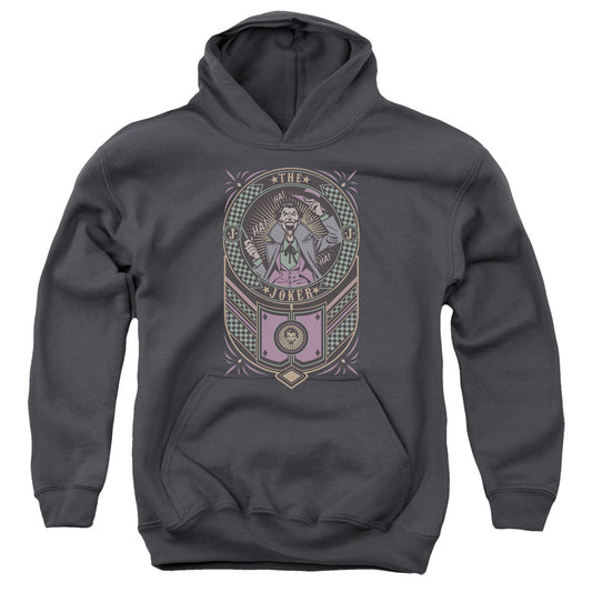Batman Joker Checkered Sign Kids Youth Hoodie Charcoal
