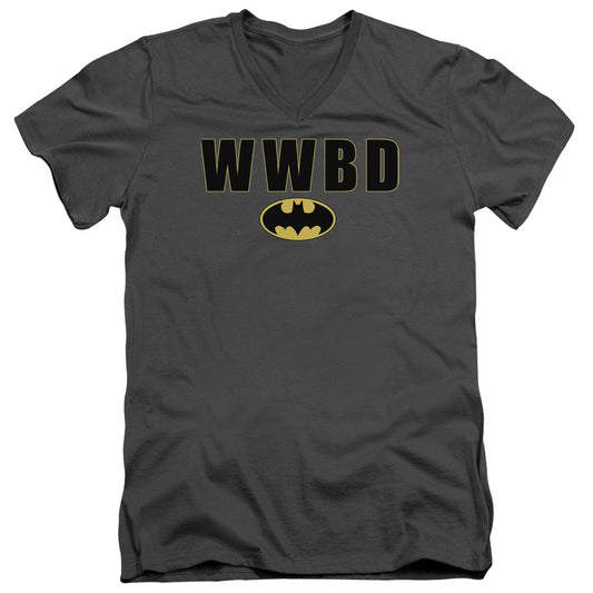 Batman Wwbd Logo Mens Slim Fit V Neck T Shirt Charcoal