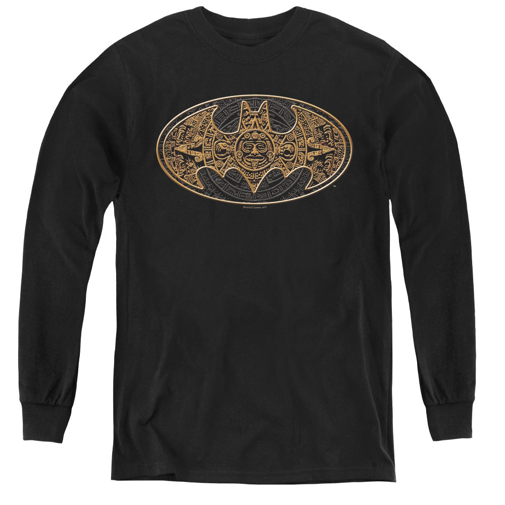 Batman Aztec Bat Logo Long Sleeve Kids Youth T Shirt Black