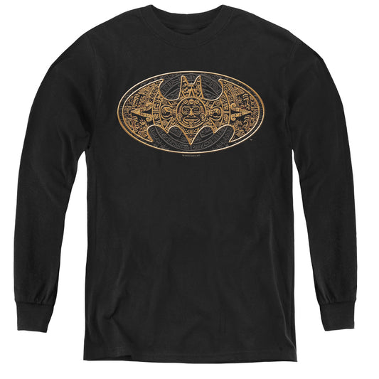 Batman Aztec Bat Logo Long Sleeve Kids Youth T Shirt Black
