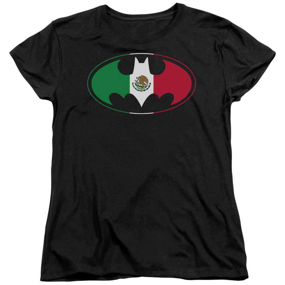 Batman Mexican Flag Shield Womens T Shirt Black