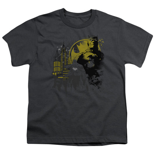 Batman The Dark City Kids Youth T Shirt Charcoal