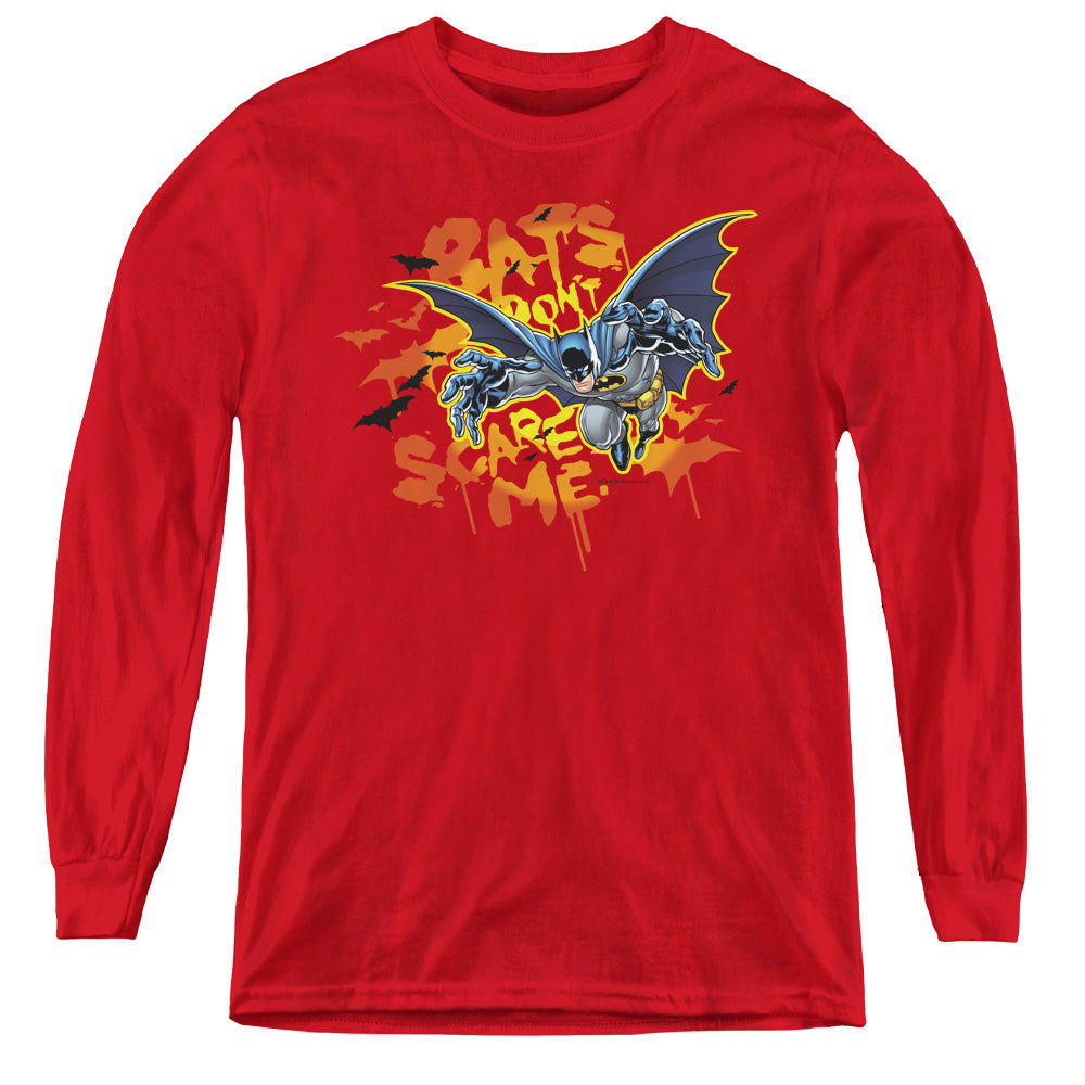 Batman Bats Dont Scare Me Long Sleeve Kids Youth T Shirt Red