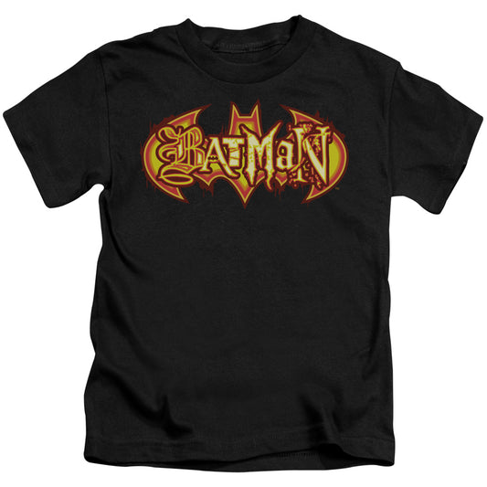 Batman Fiery Shield Juvenile Kids Youth T Shirt Black