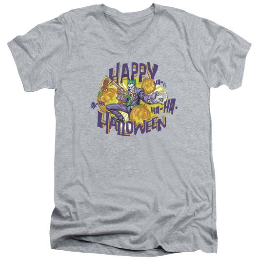 Batman Ha Ha Halloween Mens Slim Fit V Neck T Shirt Athletic Heather