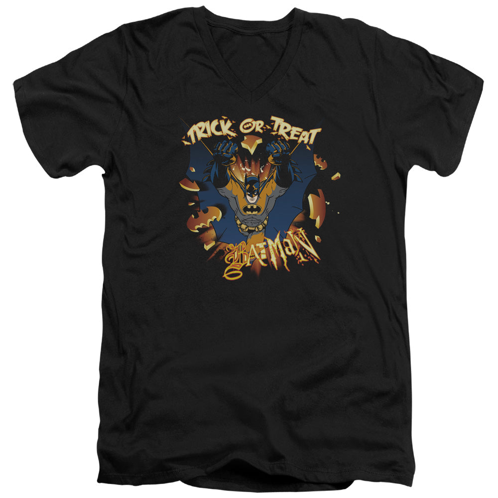 Batman Pumpkin Burst Mens Slim Fit V Neck T Shirt Black