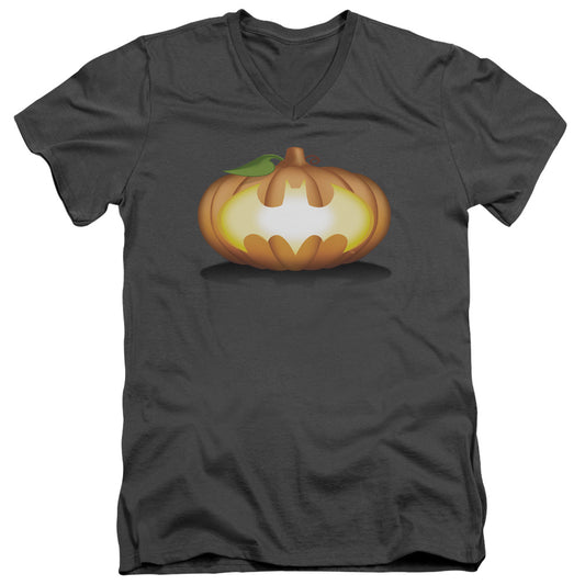 Batman Bat Pumpkin Logo Mens Slim Fit V Neck T Shirt Charcoal