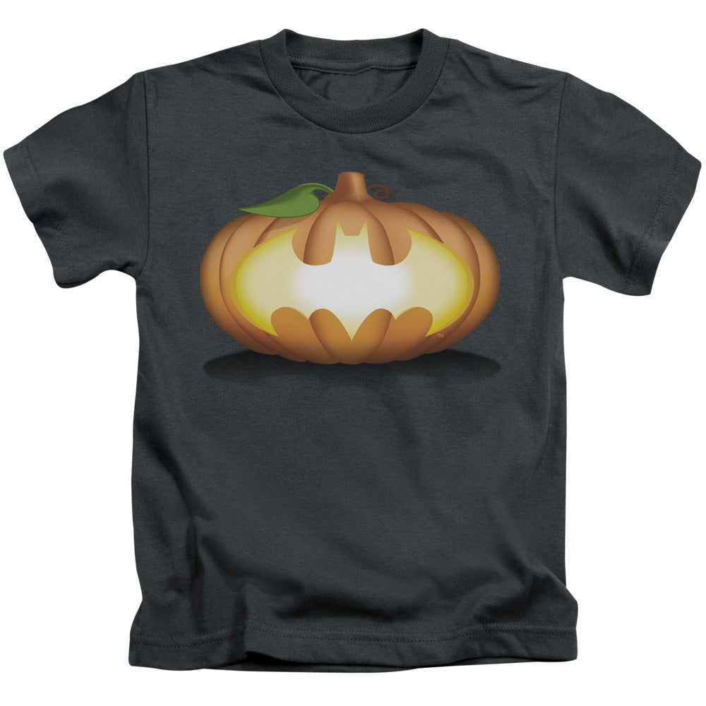 Batman Bat Pumpkin Logo Juvenile Kids Youth T Shirt Charcoal
