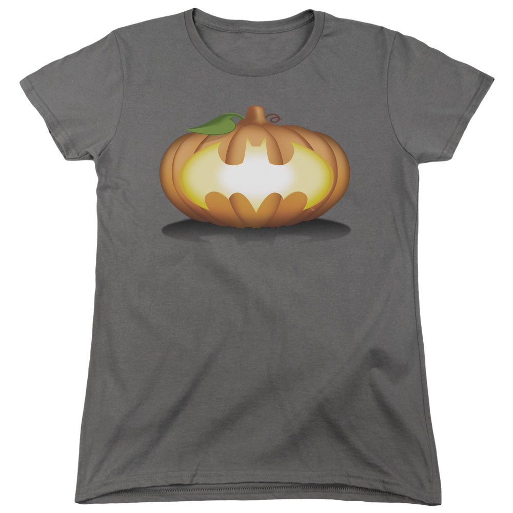 Batman Bat Pumpkin Logo Womens T Shirt Charcoal