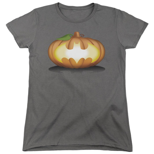 Batman Bat Pumpkin Logo Womens T Shirt Charcoal