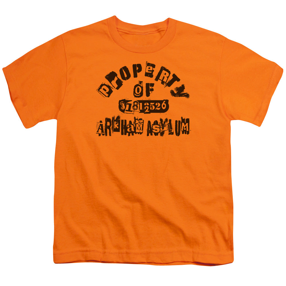 Batman Property Of Arkham Kids Youth T Shirt Orange