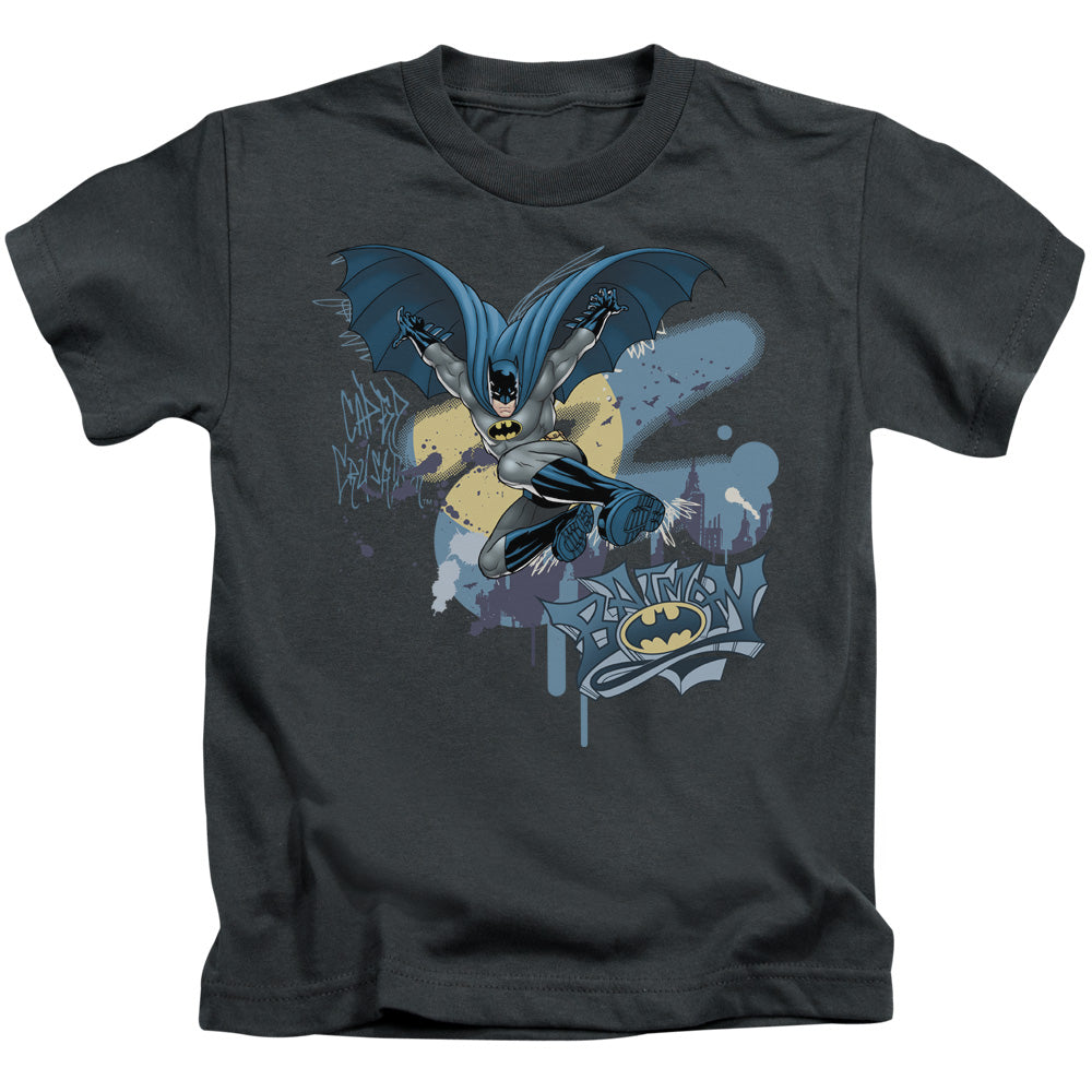 Batman Into The Night Juvenile Kids Youth T Shirt Charcoal