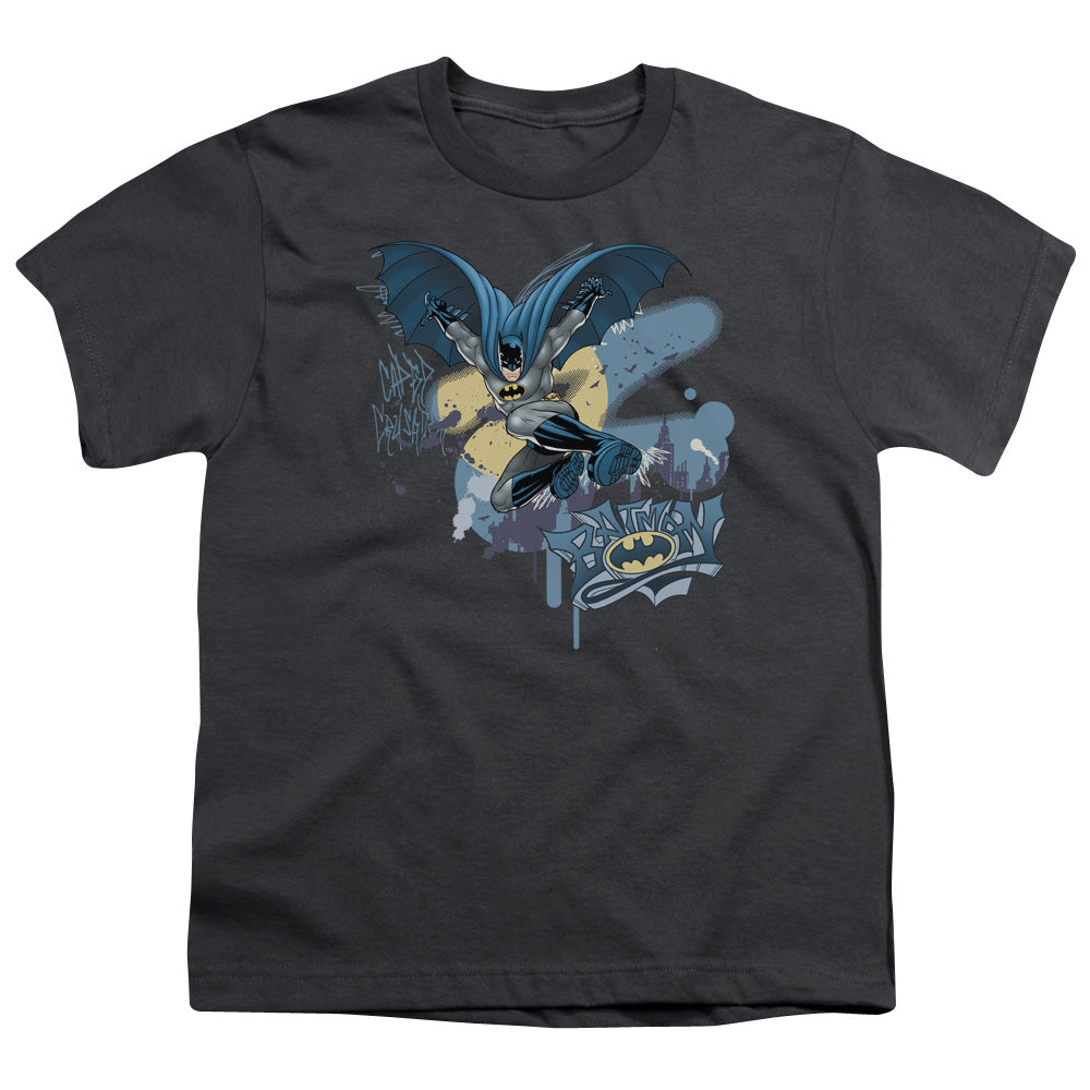 Batman Into The Night Kids Youth T Shirt Charcoal