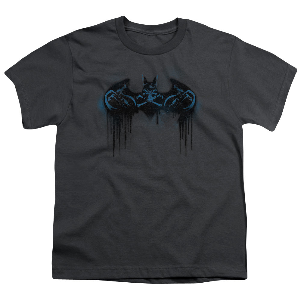 Batman Run Away Kids Youth T Shirt Charcoal