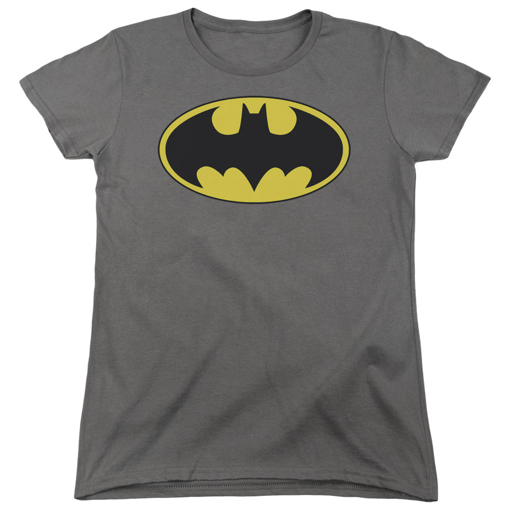 Batman Classic Bat Logo Womens T Shirt Charcoal