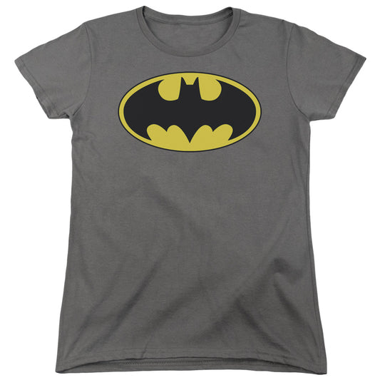 Batman Classic Bat Logo Womens T Shirt Charcoal