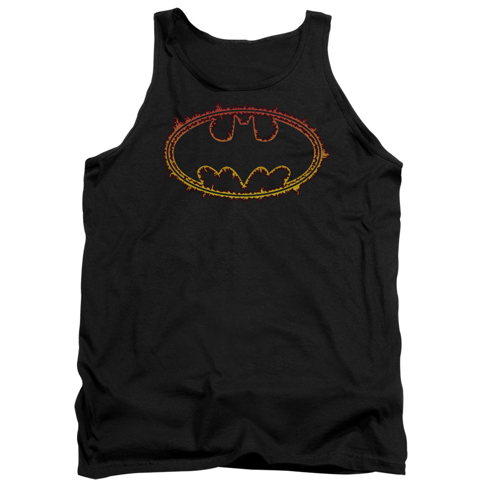 Batman Flame Outlined Logo Mens Tank Top Shirt Black