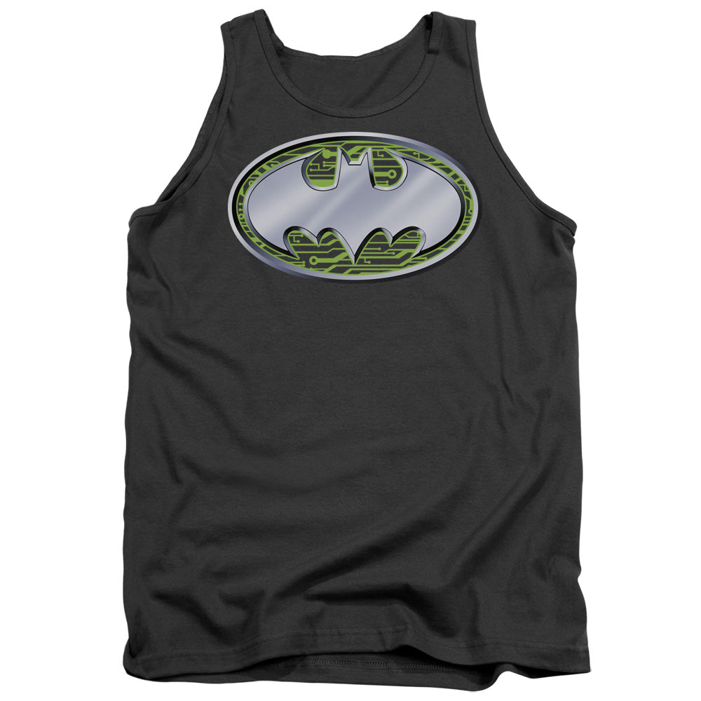 Batman Circuits Logo Mens Tank Top Shirt Charcoal