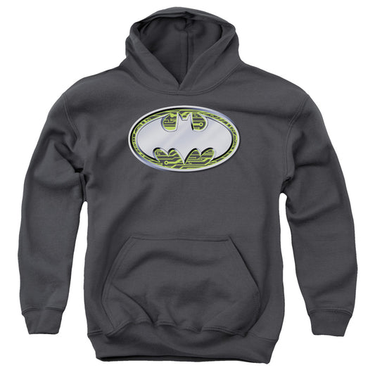 Batman Circuits Logo Kids Youth Hoodie Charcoal