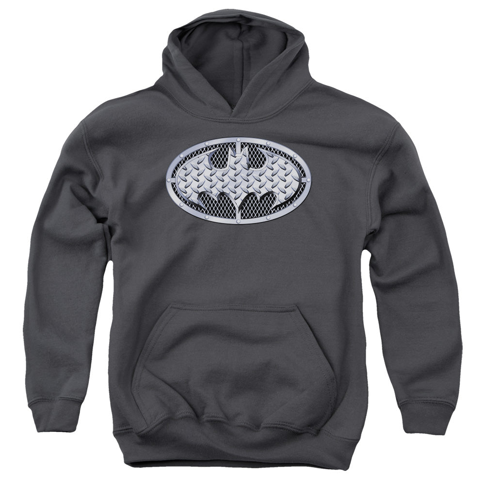 Batman Steel Mesh Shield Kids Youth Hoodie Charcoal